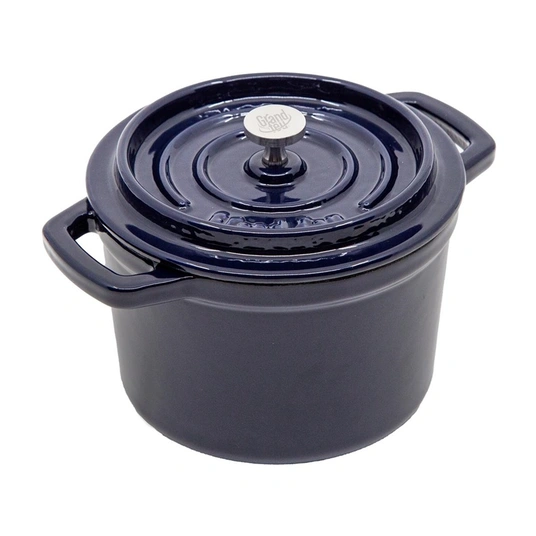 Ketaus mini puodas GRAND FEU, emaliuotas, su dangčiu, t.mėlynos sp., 0,65 L-1
