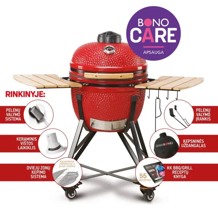 Keraminė kepsninė KAMADO BONO MEDIA, 20", 52 cm, raudonos sp.-0