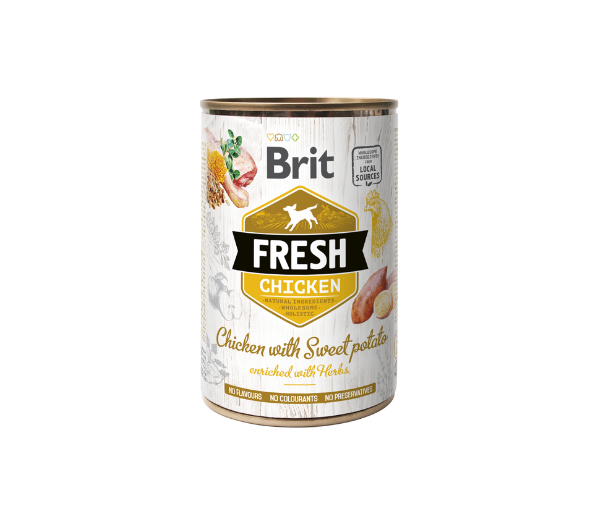 Konservuotas šunų ėdalas Brit Fresh Chicken&Sweet Potato, 400 g