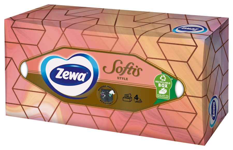 Vienkartinės nosinaitės ZEWA Softis Box, 4 sl., 80 vnt. - 1