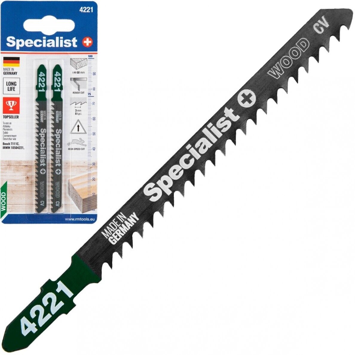 Siaurapjūklio pjūkleliai SPECIALIST+, 75/100 mm, T111C, 8 TPI, CRV, medienai 5-50 mm,  2 vnt.-0