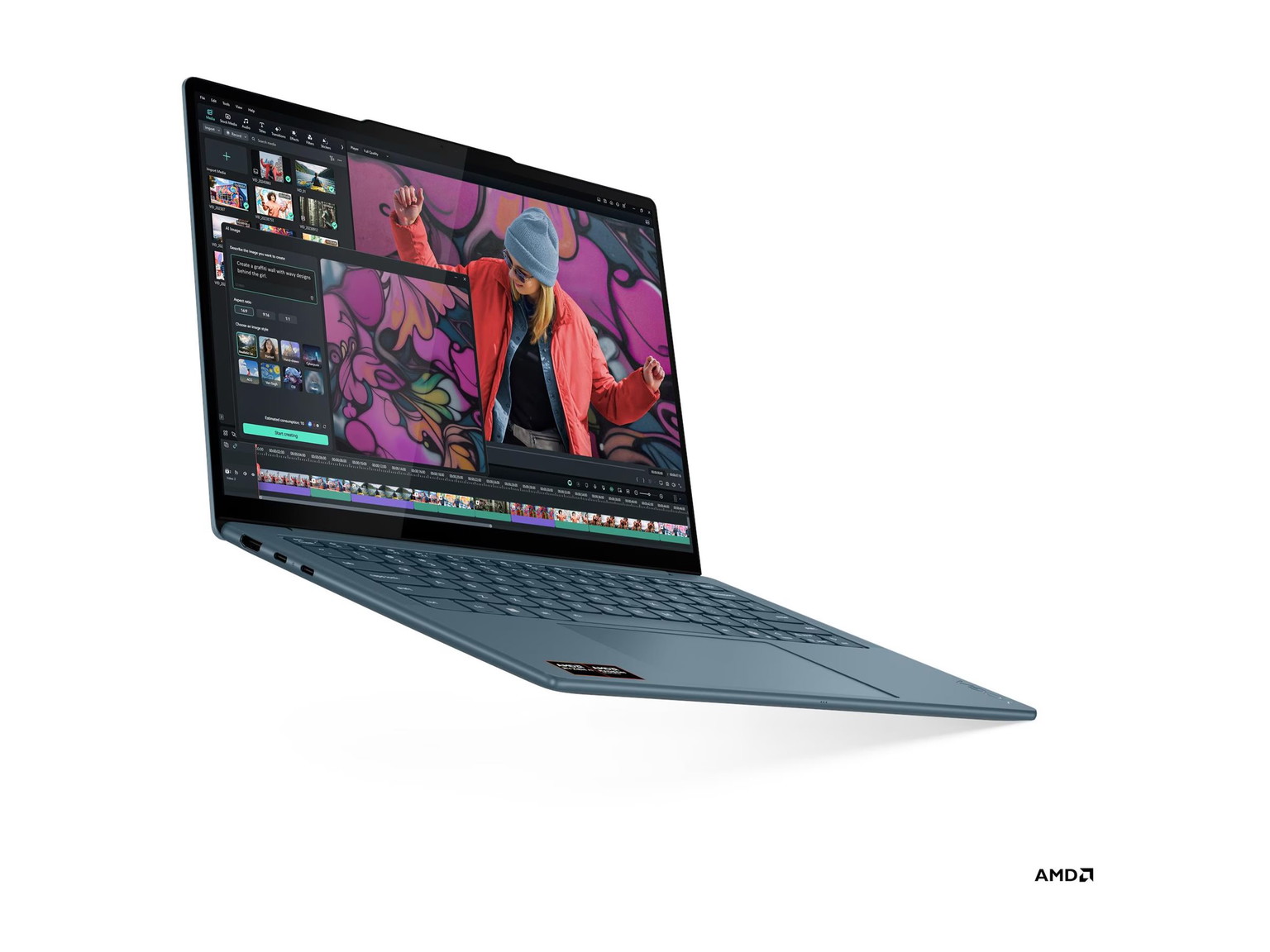 Nešiojamas kompiuteris Lenovo Yoga Slim 7 14AKP10, 16GB RAM, AMD Ryzen AI 5 330, AMD Radeon 820M, 512GB SSD, 14" OLED 1920x1200, žalsvai mėlyna - 3