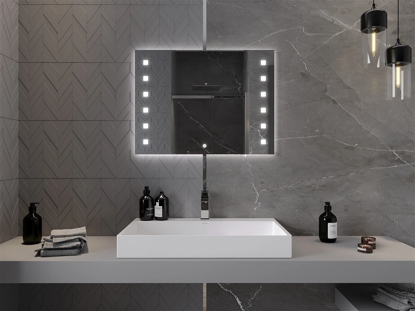 Vonios veidrodis Mexen Ner su LED apšvietimu ir šildymo kilimėliu, 80 x 60 cm - 4