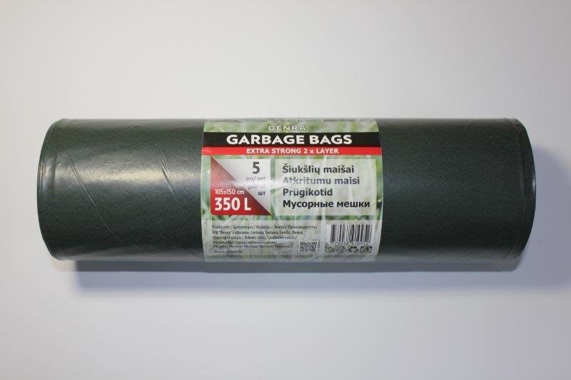 Šiukšlių maišai, dvisluoksniai, žalios-juodos sp., 65 mikr., 350 l, 5 vnt.