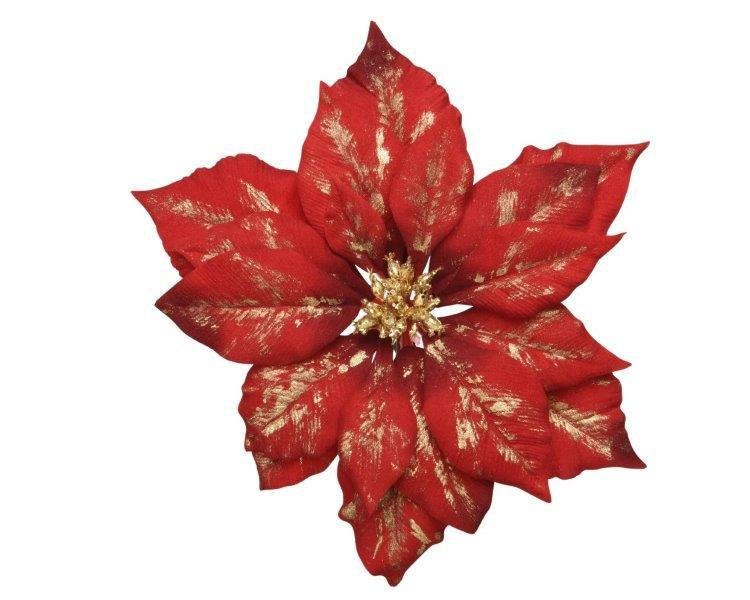Įsegama kalėdinė dekoracija POINSETTIA VELVET, raudonos sp., 24 x 5 cm, 1 vnt.