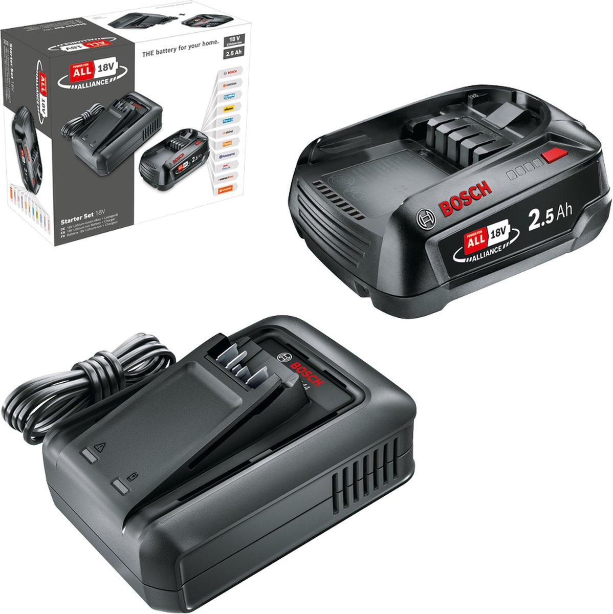 Akumuliatoriaus ir kroviklio rinkinys BOSCH, 18 V, 2,5 Ah Li-ion, kroviklis AL 18V-44-0