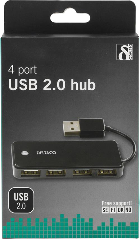 USB šakotuvas DELTACO UH-480, 4xUSB 2.0, juodos sp. - 2