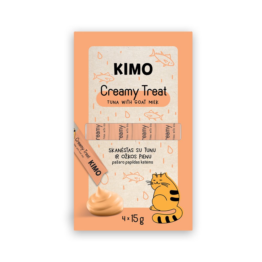 Skanėstas katėms KIMO Creamy Tuna Goat Milk, su tunu ir ožkos pienu, 4 x 15 g-0