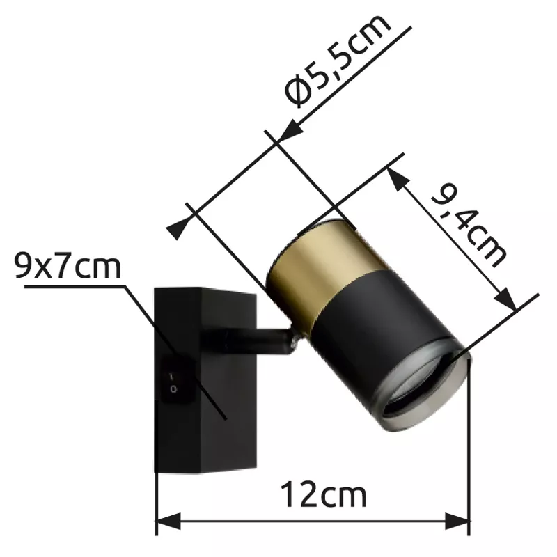 Taškinis šviestuvas GLOBO BRISBON, 1xGU10 max 1x25W, juodos/vario sp. 7x9x12cm - 5