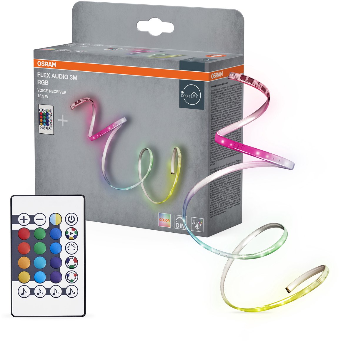 LED juostos komplektas OSRAM FLEX AUDIO, IP20, 12,5W, RGB, VR RC, 3 m, su pultu-0