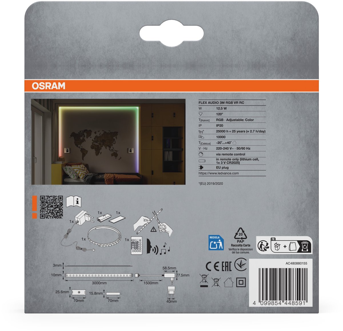 LED juostos komplektas OSRAM FLEX AUDIO, IP20, 12,5W, RGB, VR RC, 3 m, su pultu - 5
