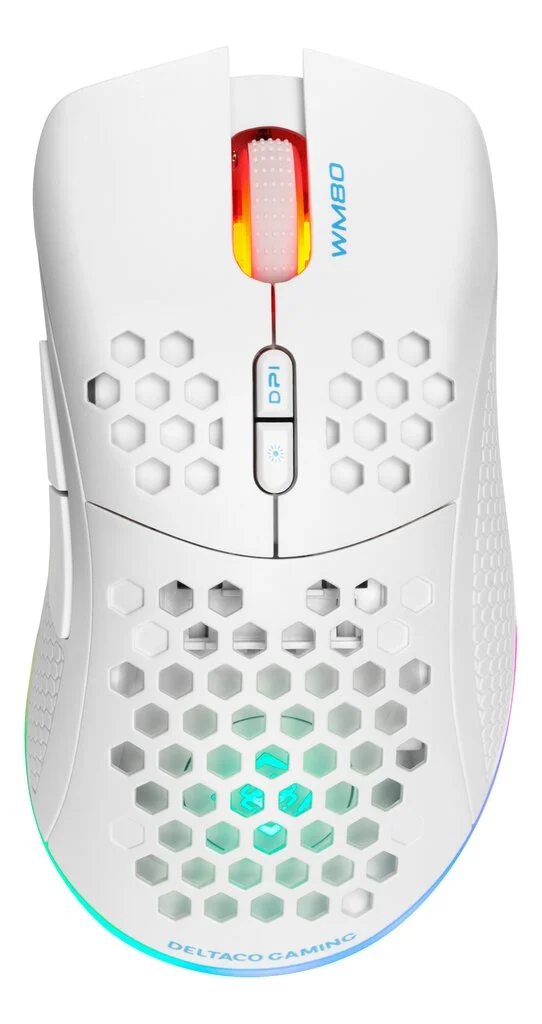Belaidė pelė DELTACO GAMING, RGB, SPCP6651, 400-6400 DPI, 1000 Hz, baltos sp. - 1