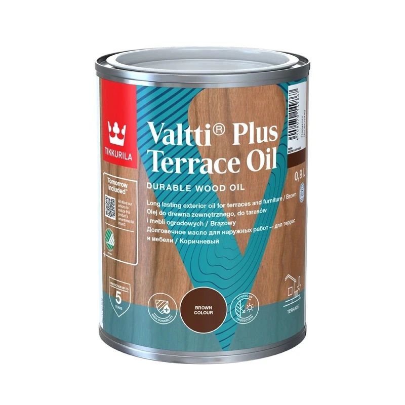 Terasų ir lauko baldų aliejus TIKKURILA VALTTI PLUS TERRACE OIL, rudos sp., 0,9 l-0