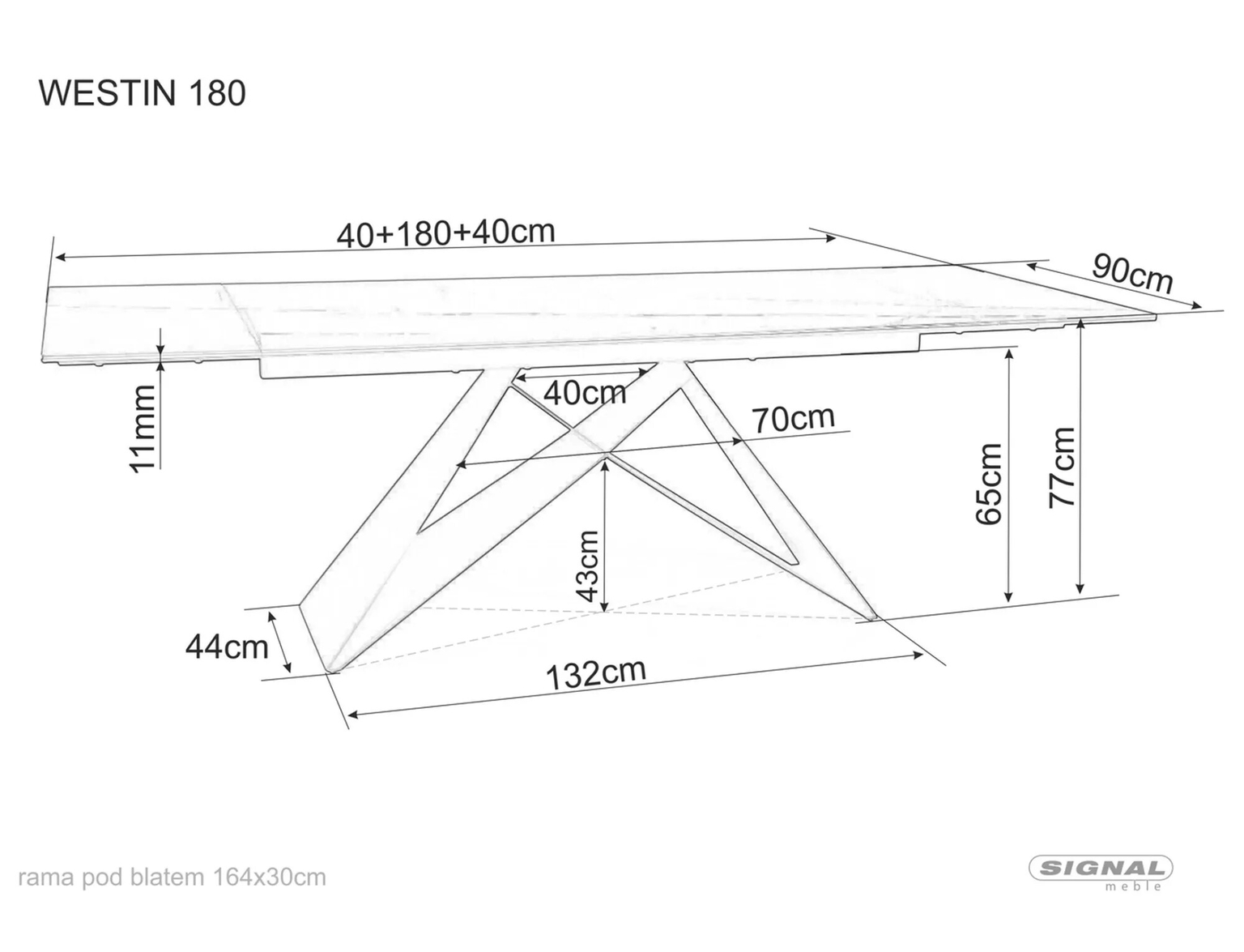 Valgomojo stalas WESTIN III, 180(260) x 90 cm - 5
