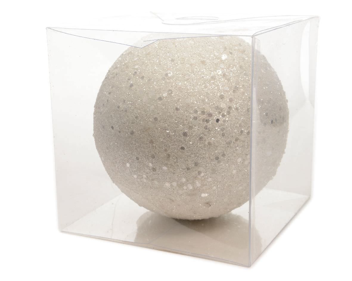 Kalėdinis eglės žaisliukas SNOW BAUBLE, baltos/sidabrinės sp., 14 cm, 1 vnt.