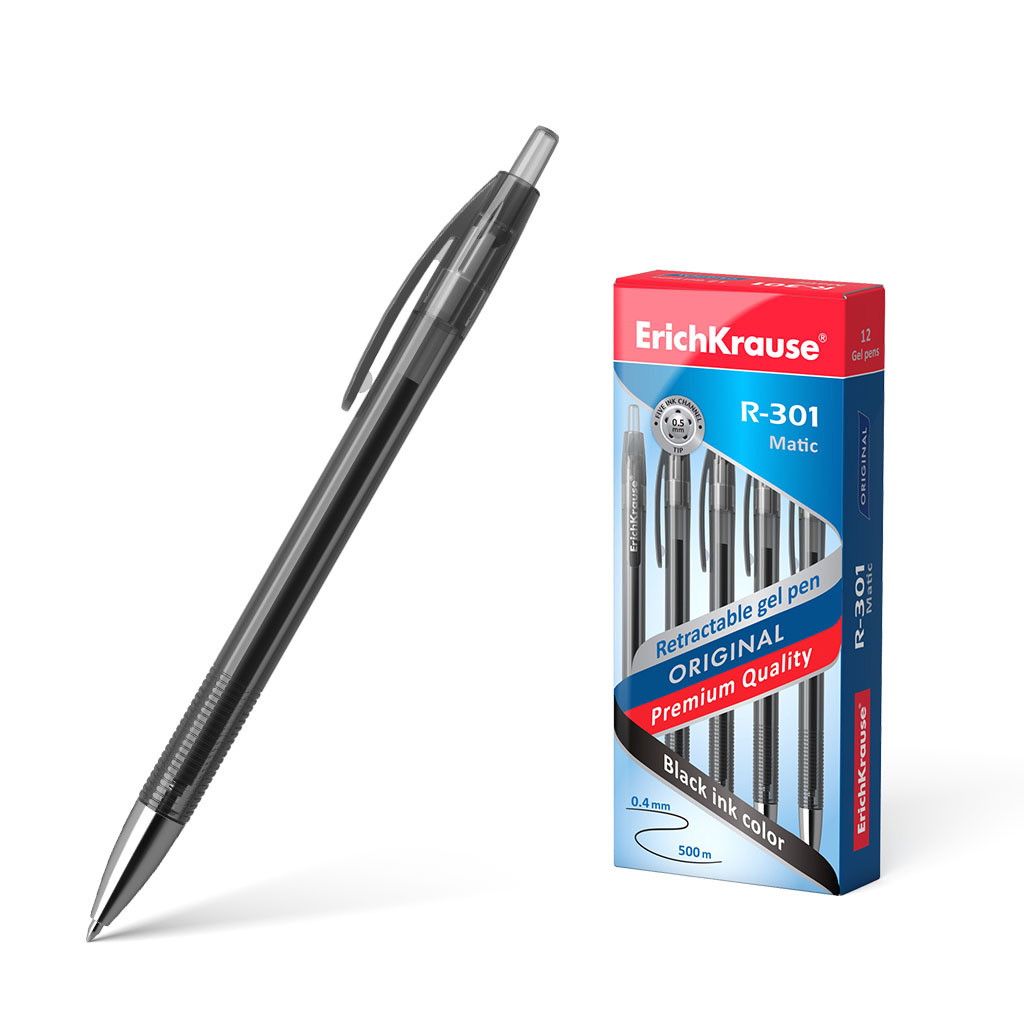 Automatinis gelinis rašiklis ERICH KRAUSE Original gel matic R-301, juodos sp., 0,5 mm-0