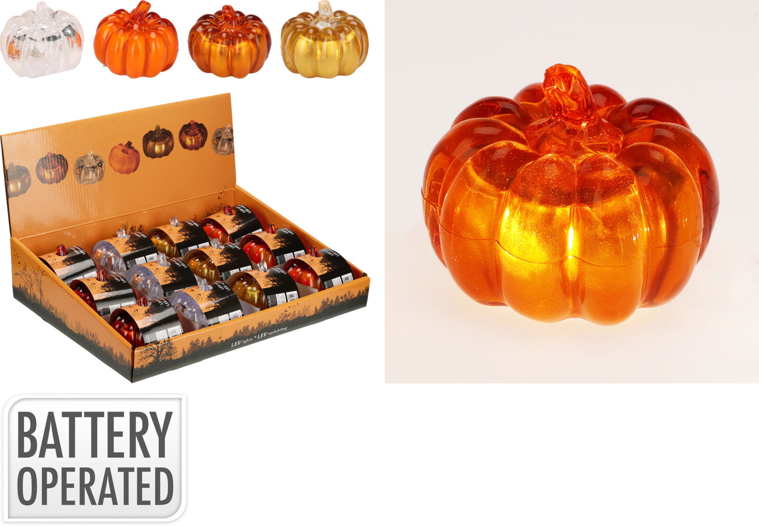 LED dekoracija HALLOWEEN PUMPKIN, 4 rūšių, 3 x LR44 (įeina), 7 x 8 cm-0