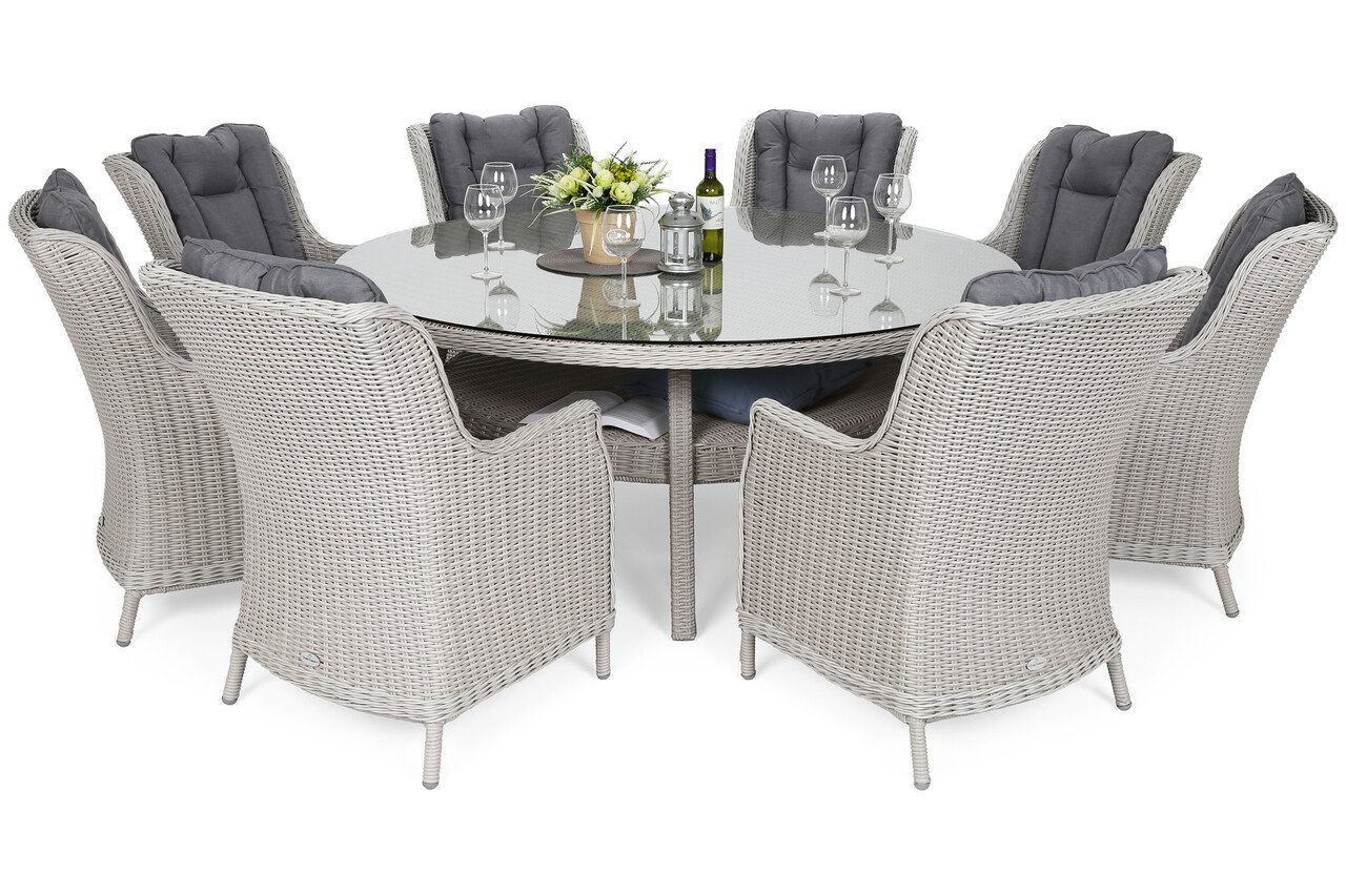 Lauko baldų komplektas Bristol Round Elegant 180 cm, 9 dalių , White/Grey