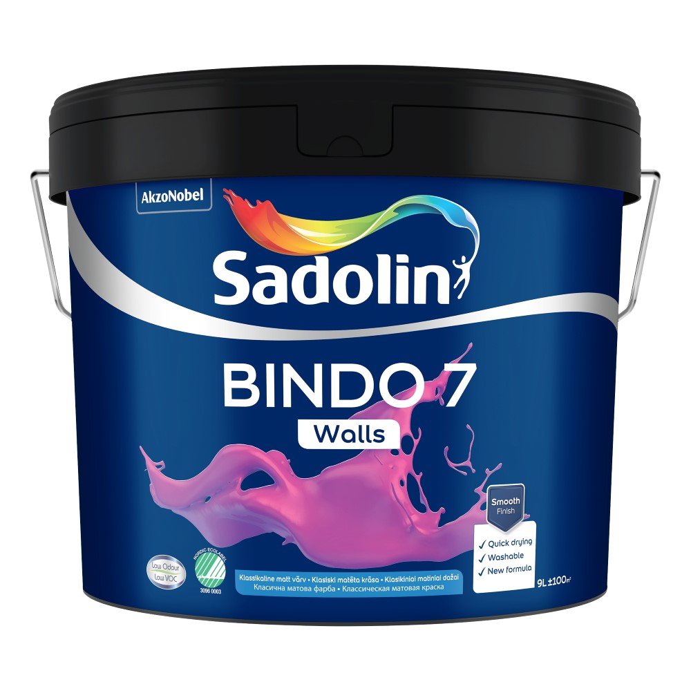 Sienų ir lubų dažai SADOLIN BINDO 7, matiniai, baltos sp., BW bazė, 10 l-0