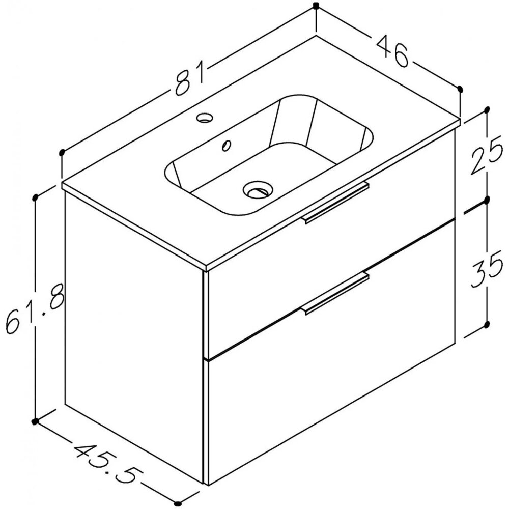 Vonios spintelė RB BATHROOM GRAND 80, su praustuvu, rudo ąžuolo sp., 81 x 61,8 x 46 cm - 2