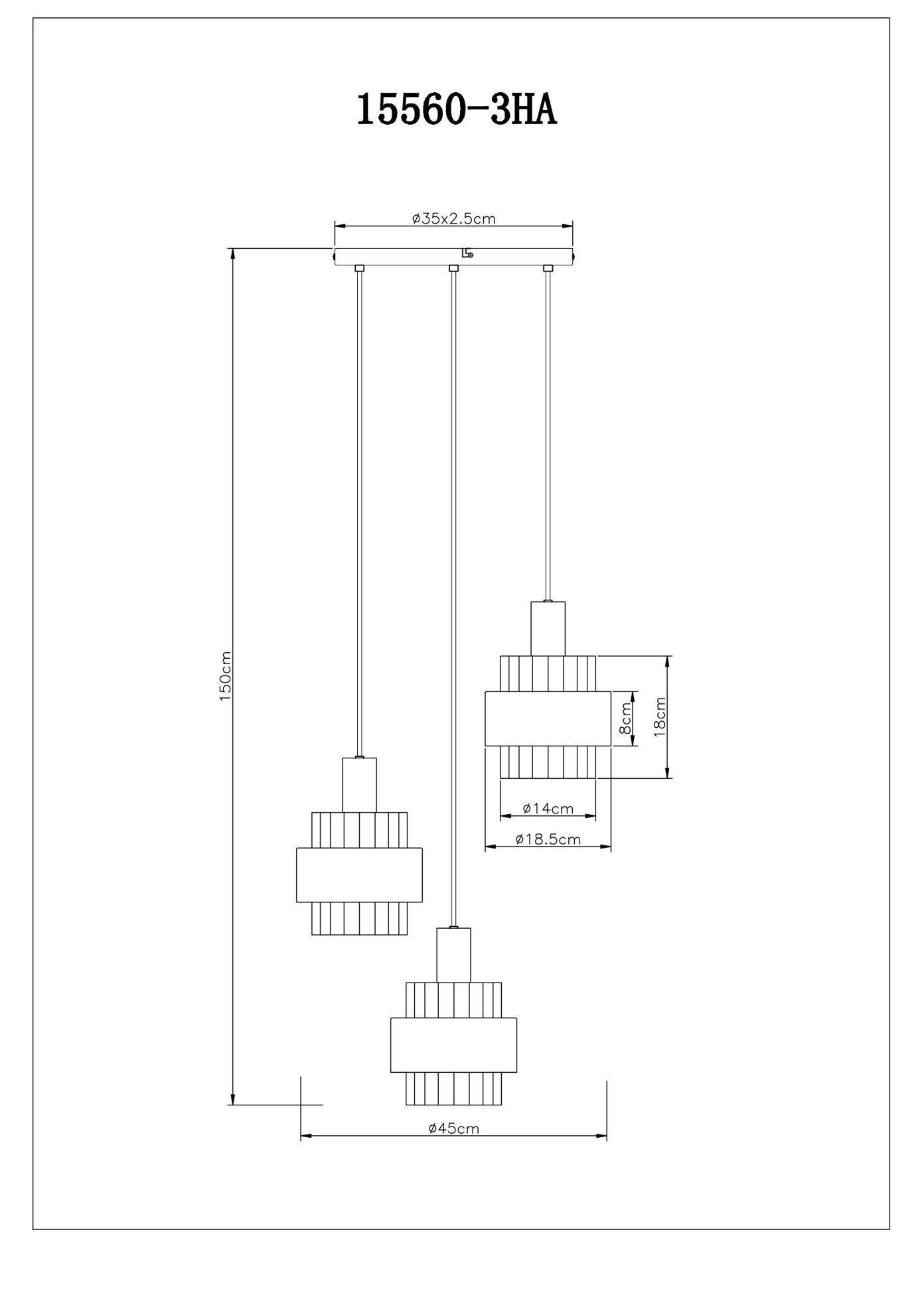 Pakabinamas šviestuvas GLOBO MILLEY, 3xE27, 60W,  ø45x150cm - 4