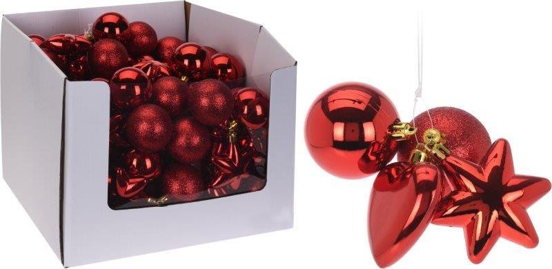 Kalėdinių eglės žaisliukų rinkinys, raudonos sp., 6 cm, 4 vnt.