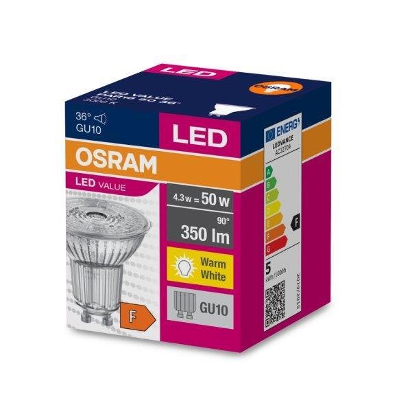 LED lemputė OSRAM VALUE, GU10, PAR16, 3000 K, 4,3 W (=50W), 350 lm, 36 °, non-dim - 2