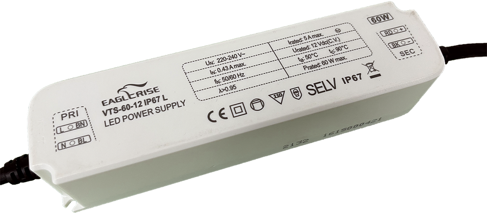 LED transformatorius EUROLIGHT, IP67, 60W, įėjimas AC 220-240V, išėjimas DC12 V-0