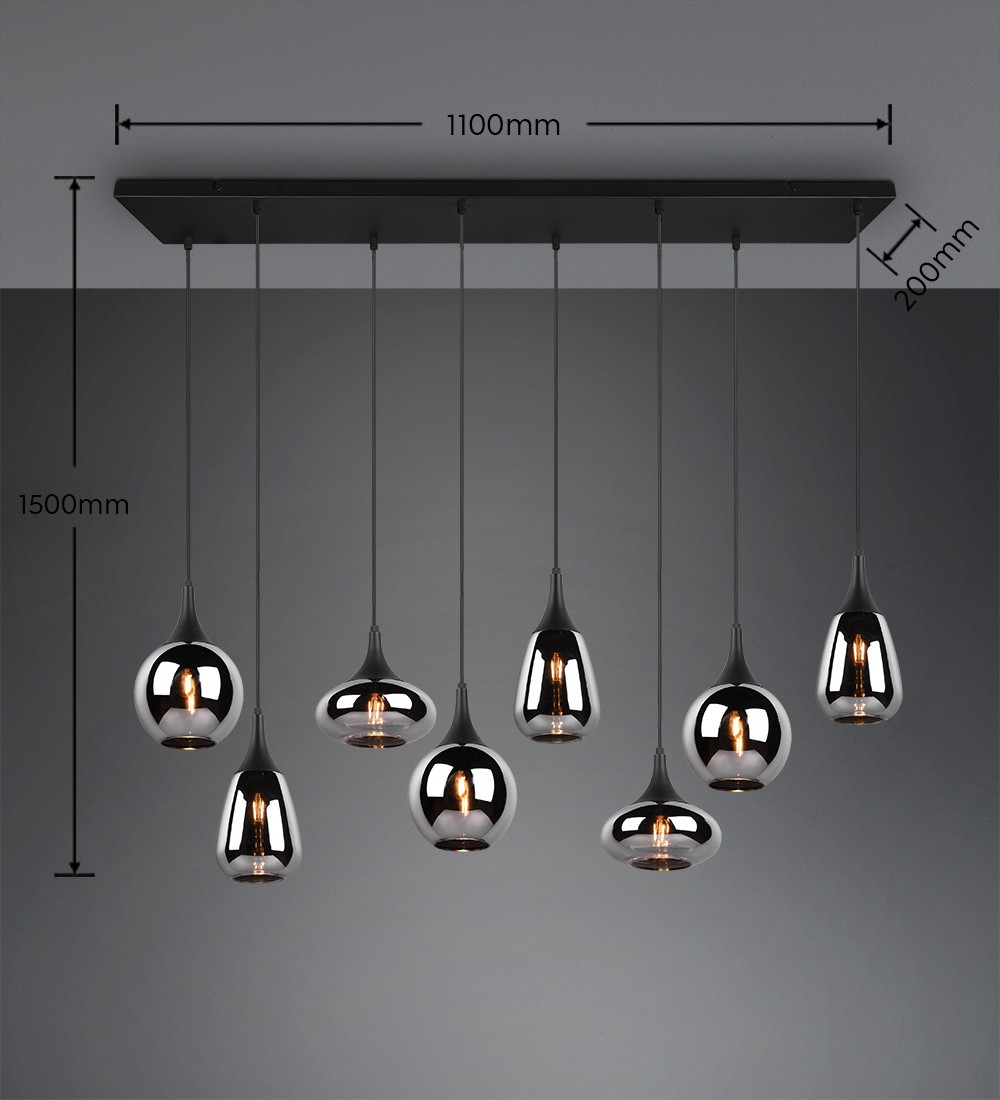 Pakabinamas šviestuvas TRIO LUMINA, 8 x E14, max 40W, juodos sp., 115 x 20 x h150 cm - 3