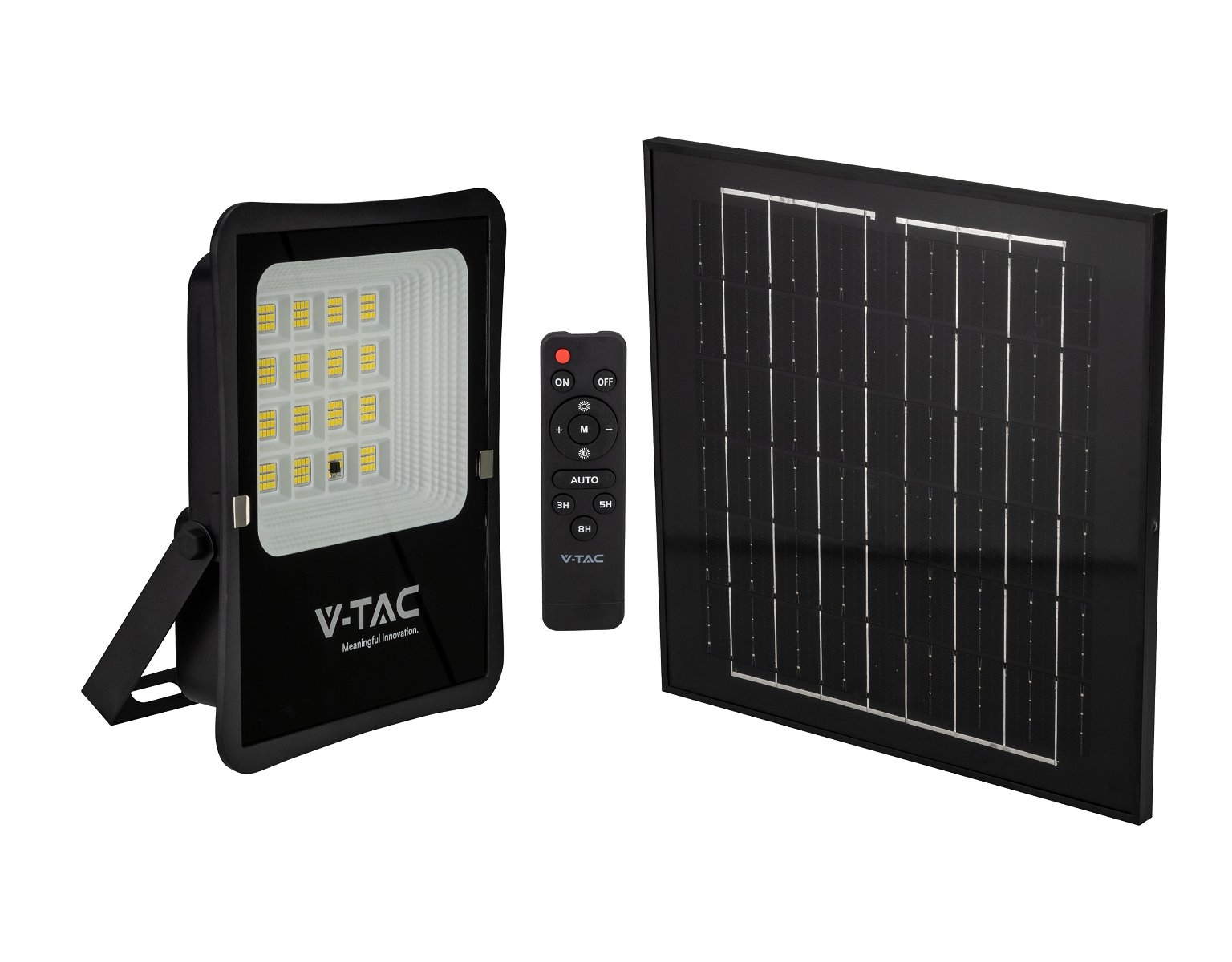 LED prožektorius V -TAC, įkraunamas saulės energija, IP65, 4000 K, 1600 lm, su pultu, juodos spalvos