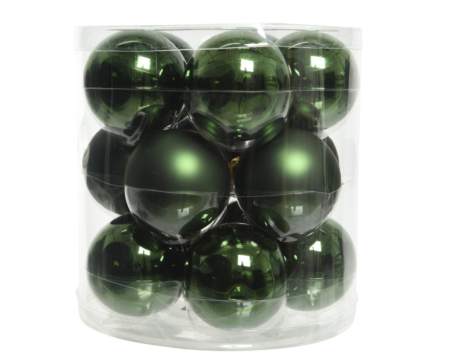 Kalėdinių eglės žaisliukų rinkinys GLASS PINE GREEN, žalios sp., 2 rūšių, 6 cm, 15 vnt.