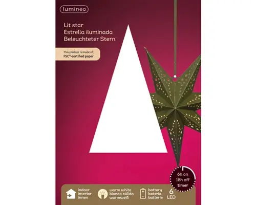 Elektrinė LED dekoracija LUMINEO ŽVAIGŽDĖ, IP20, žalios sp., 3 x AA, 18, 5 x 38 cm-1