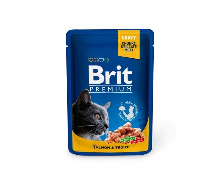 Konservuotas ėdalas katėms BRIT PREMIUM SALMON&TROUTS su lašiša ir upėtakiu, 100 g