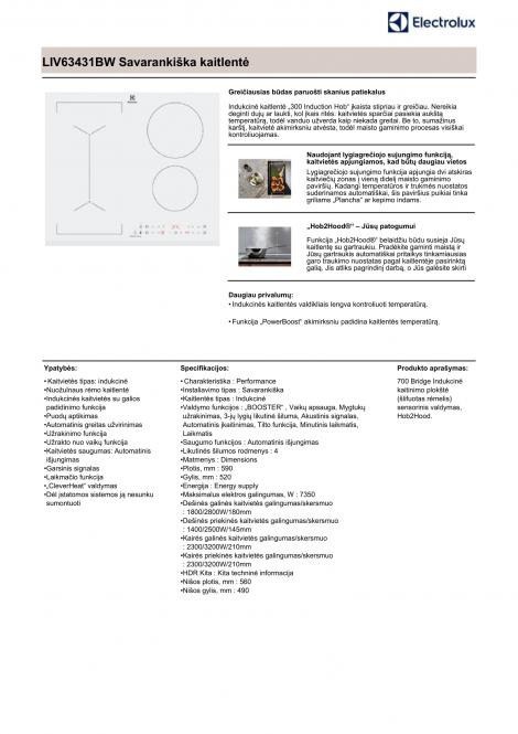Indukcinė kaitlentė Electrolux LIV63431BW - 2