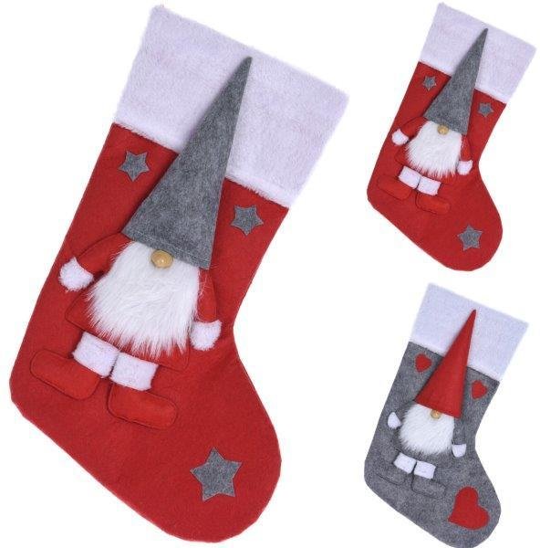 Kalėdinė kojinė GNOME, raudonos/pilkos, 45 cm, 2 rūšys