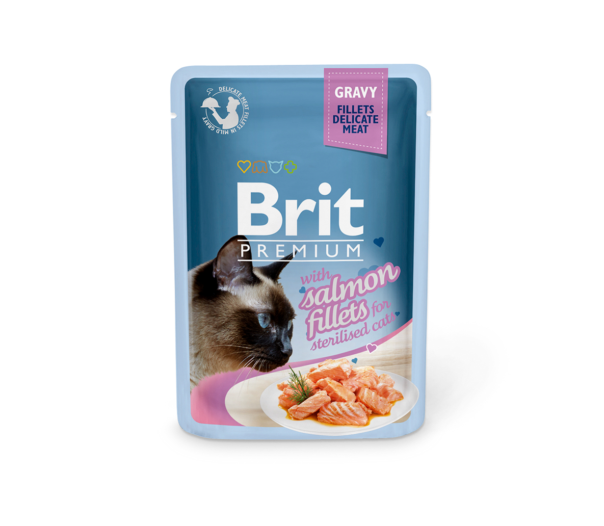Konservuotas ėdalas katėms Brit Premium Cat Delicate Salmon for Sterilised in Gravy, 85 g