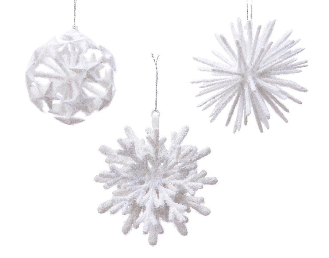 Kalėdinis eglės dekoracija SNOWFLAKE, įvairių rūšių, baltos sp., 9 cm