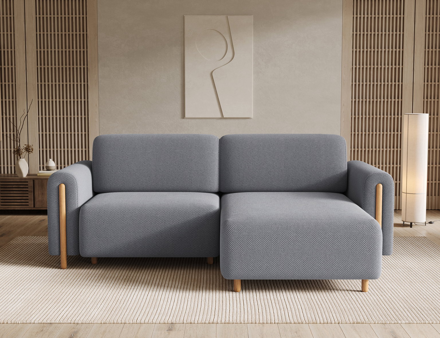 Kampinė sofa Acossta Calmora 05, pilka sp., dešininė, 154 x 244 cm x 95 cm-1