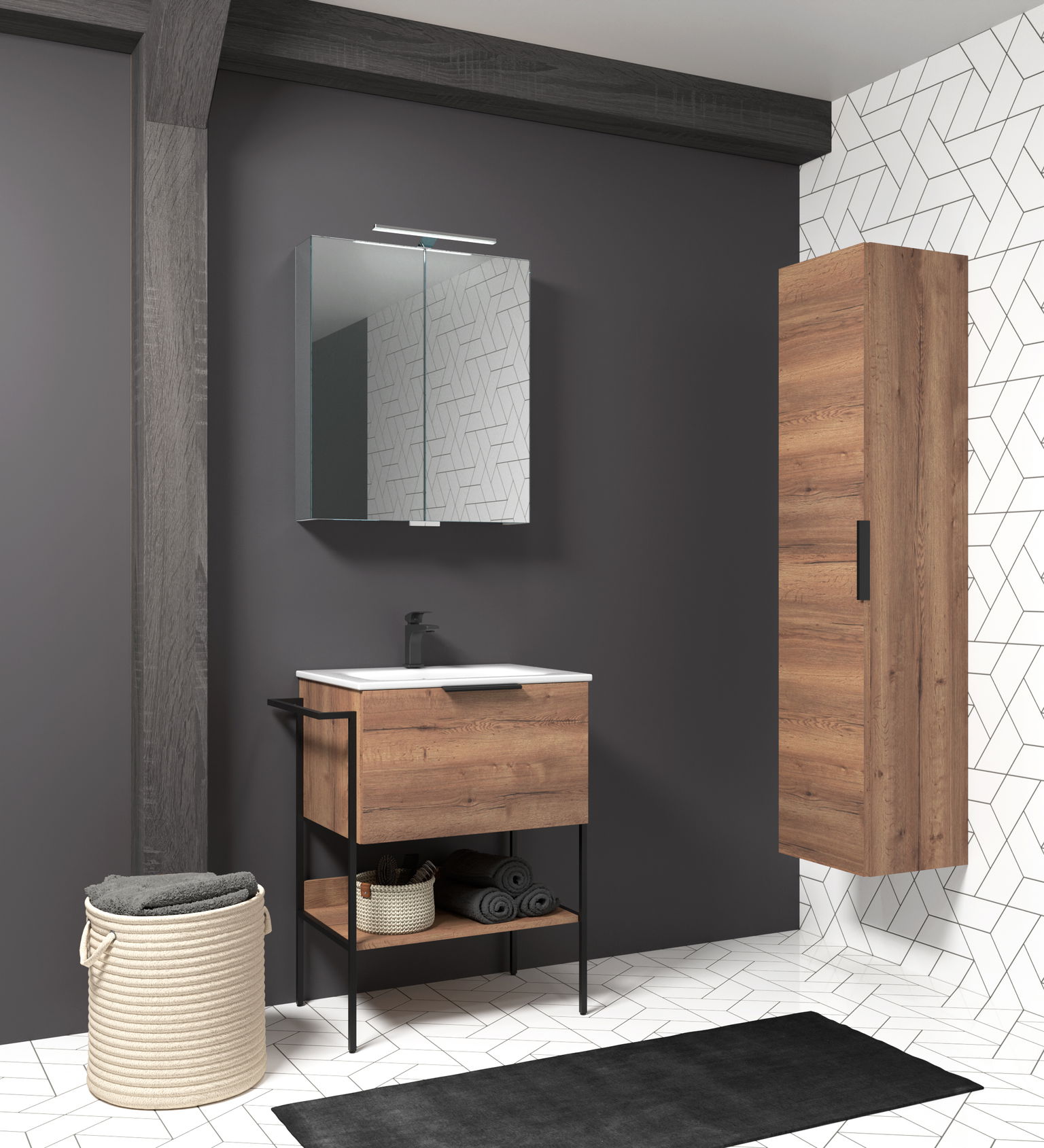 Vonios spintelė RB BATHROOM MONO 80, be praust., tabako ąžuolo sp., 79 x x 83 x 45,5 cm-1