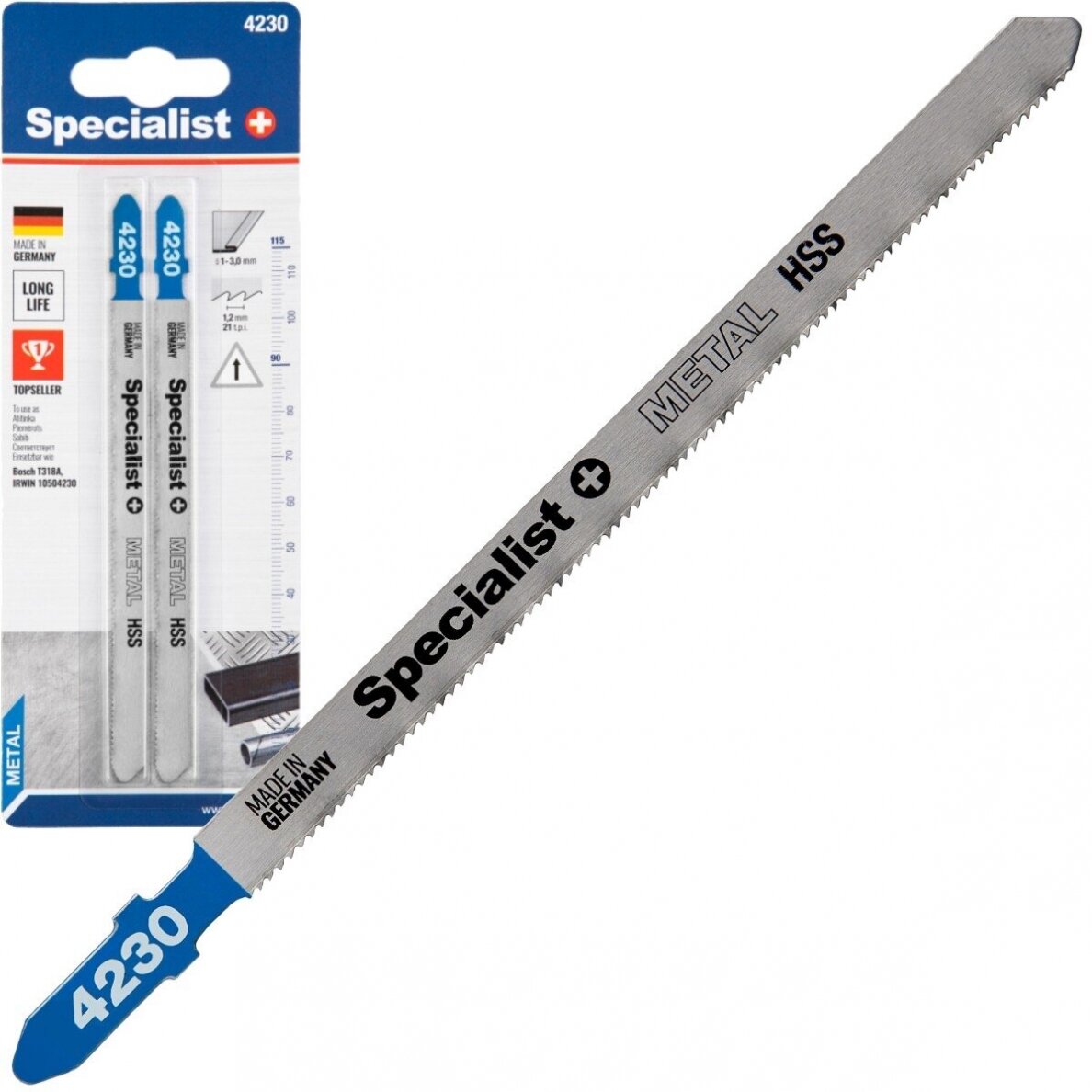 Siaurapjūklio pjūkleliai SPECIALIST+, 110/132 mm, T318A, 21 TPI, HSS, metalui 1-3mm, 2 vnt.-0