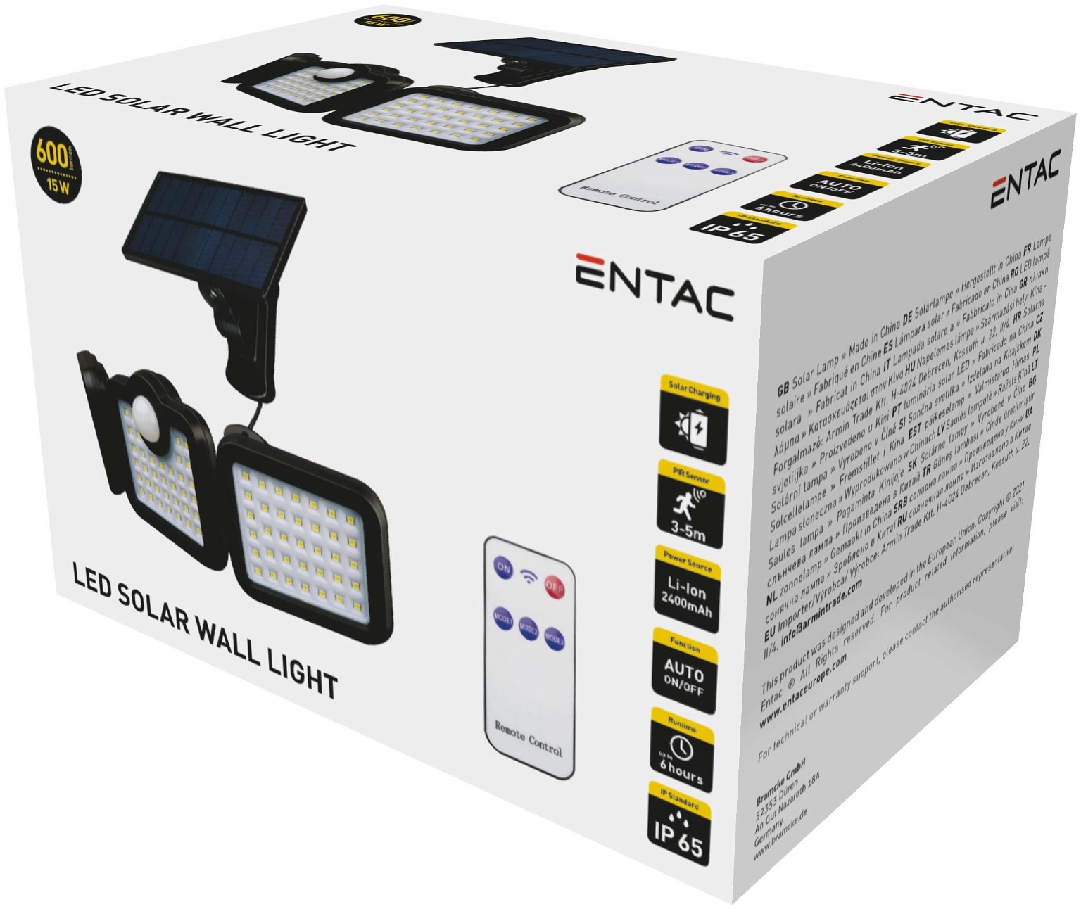 LED lauko prožektorius ENTAC Solar, įkraunamas saulės energija, 15W, su pulteliu - 3