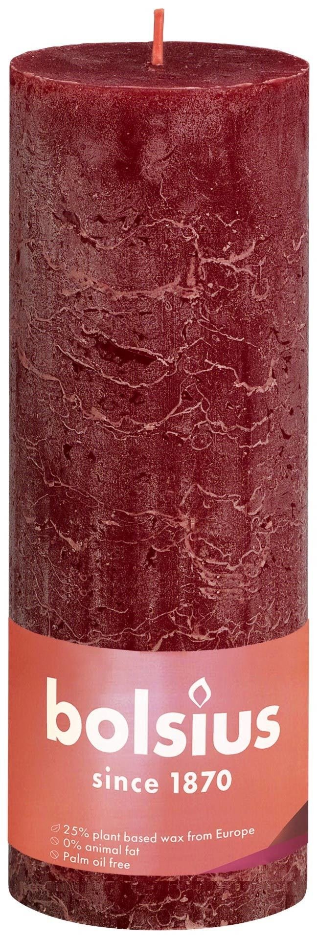 Cilindrinė žvakė RUSTIC RED VELVET, raudonos sp., 19 x 6,8 cm