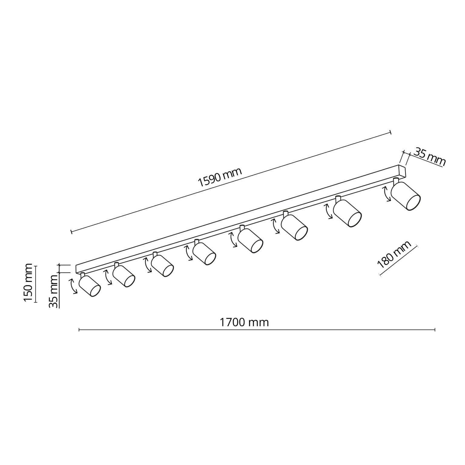 Kryptinis šviestuvas TK LIGHTING TOP BROWN 8, 8 x GU10 max 10W-1