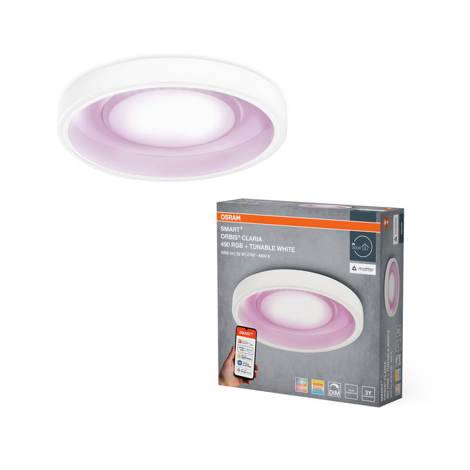 Išmanusis LED šviestuvas OSRAM ORBIS CLARIA,2700-6500K,RGB,32W,4200lm,Ø49,valdomas APP - 4