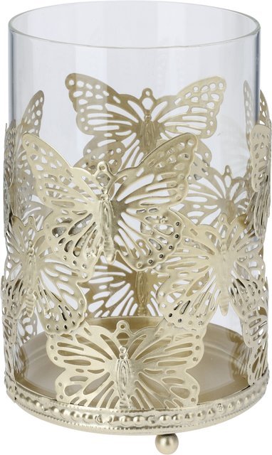 Stiklinė žvakidė BUTTERFLY, auksinės sp., 10 x 13 cm