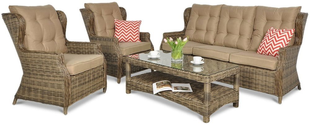 Lauko baldų komplektas TRIVENTO 3 + su pufais, Brown-1