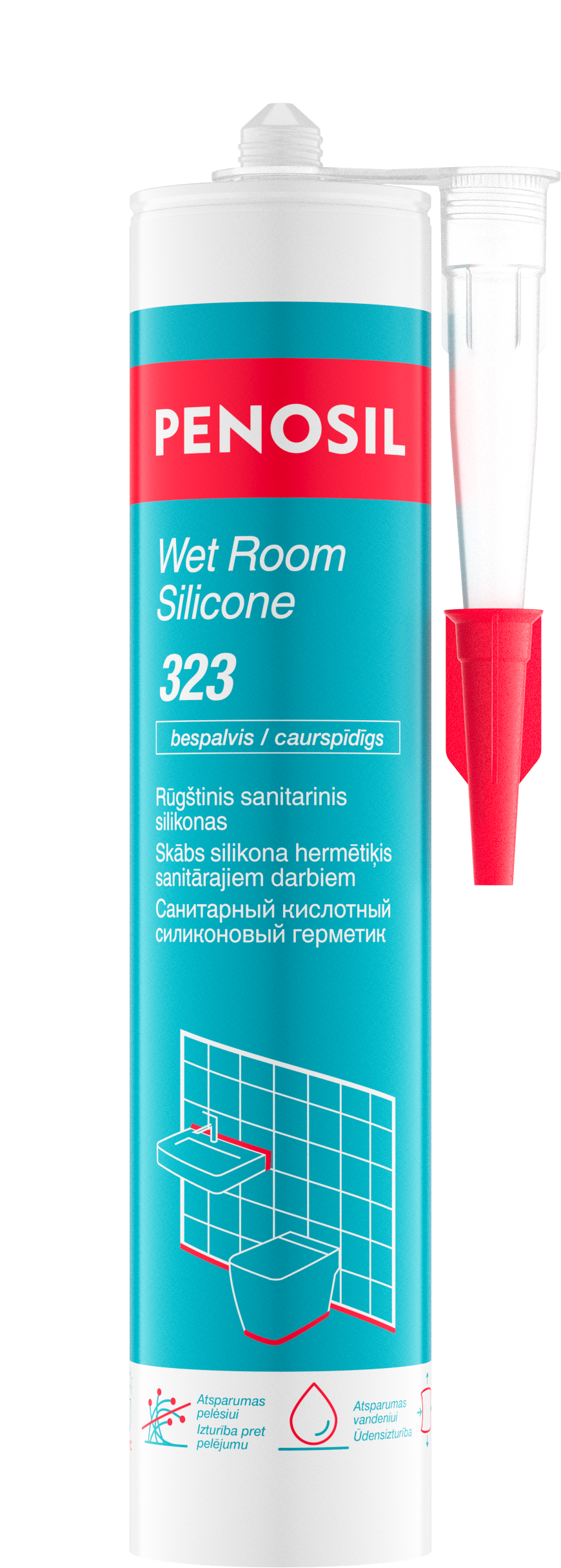 Rūgštinis silikonas PENOSIL Wet Room Silicone 323, bespalvis, 280 ml