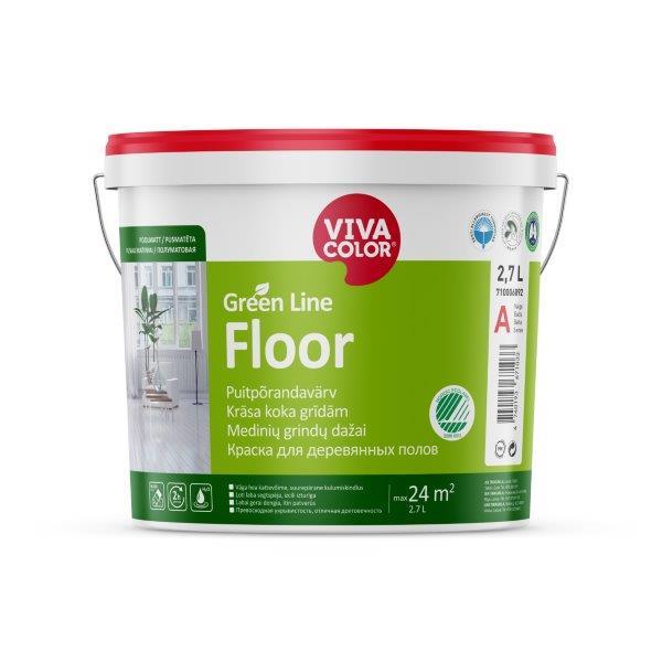 Grindų dažai VIVACOLOR GREEN LINE FLOOR, pusiau matiniai, baltos sp., 2,7 l-0