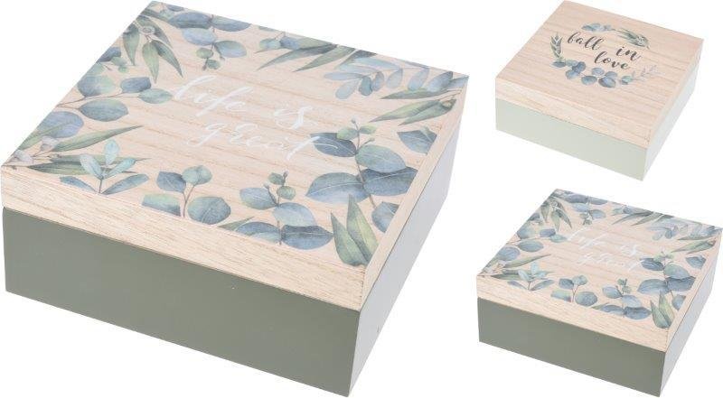 Dekoratyvinė medinė dėžutė GREEN, 18 x 18 x 7,8 cm