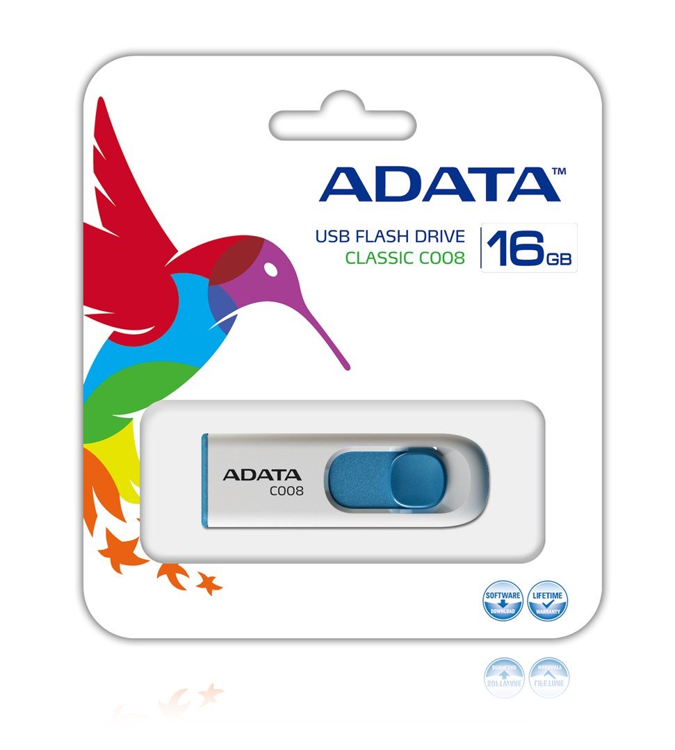 USB atmintinė Adata C008, mėlyna/balta, 16 GB - 2